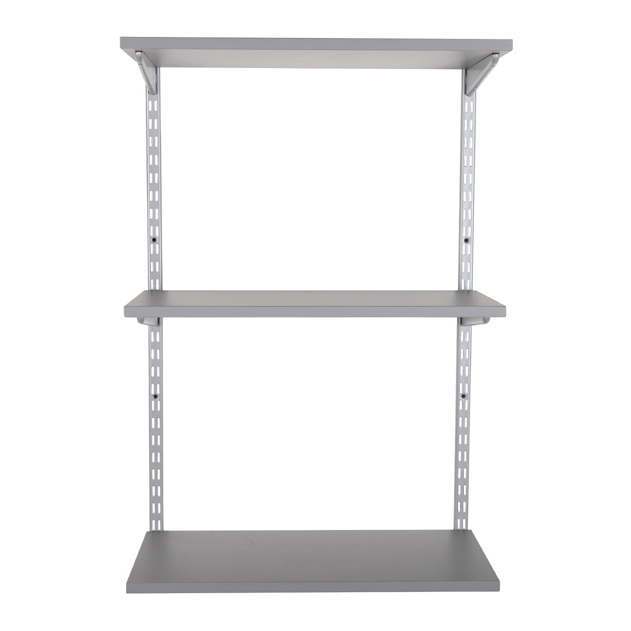 Silver Twin Slot Shelving Kit - H1000 x D300mm - 3 Dark Grey Wooden Shelves