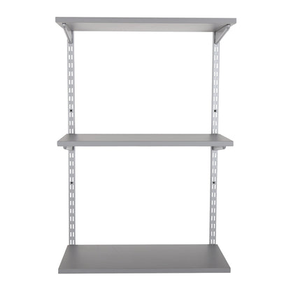 Silver Twin Slot Shelving Kit - H1000 x D300mm - 3 Dark Grey Wooden Shelves