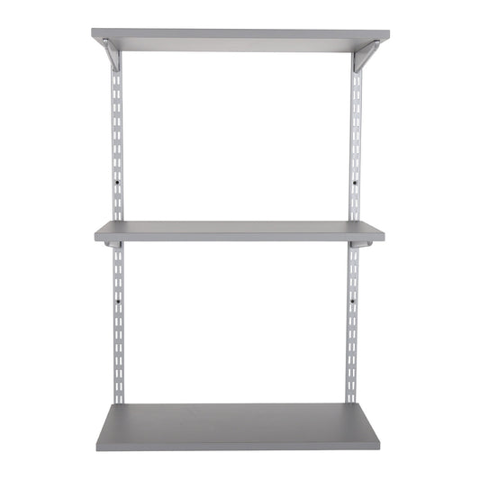 Silver Twin Slot Shelving Kit - H1000 x D300mm - 3 Dark Grey Wooden Shelves