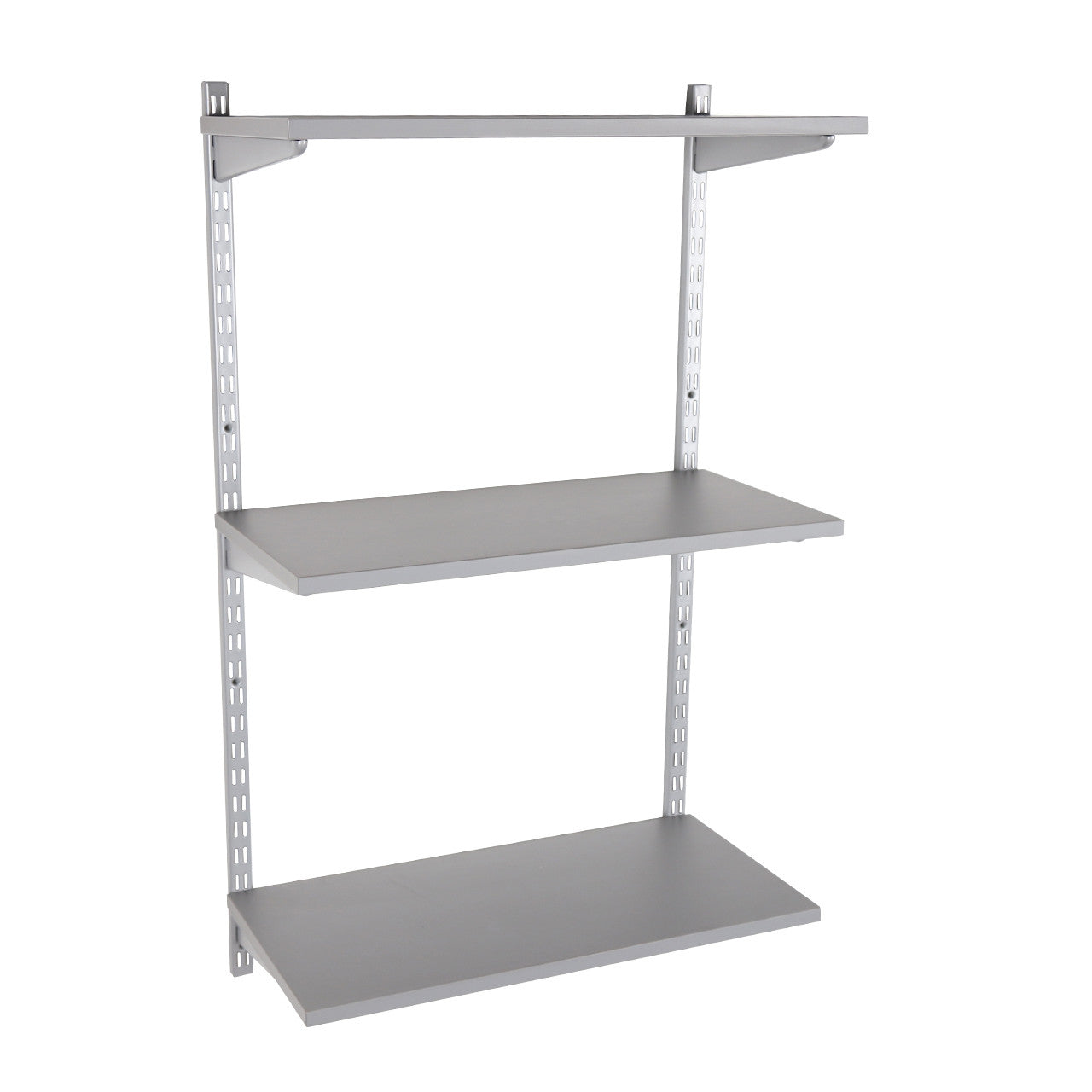 Silver Twin Slot Shelving Kit - H1000 x D300mm - 3 Dark Grey Wooden Shelves
