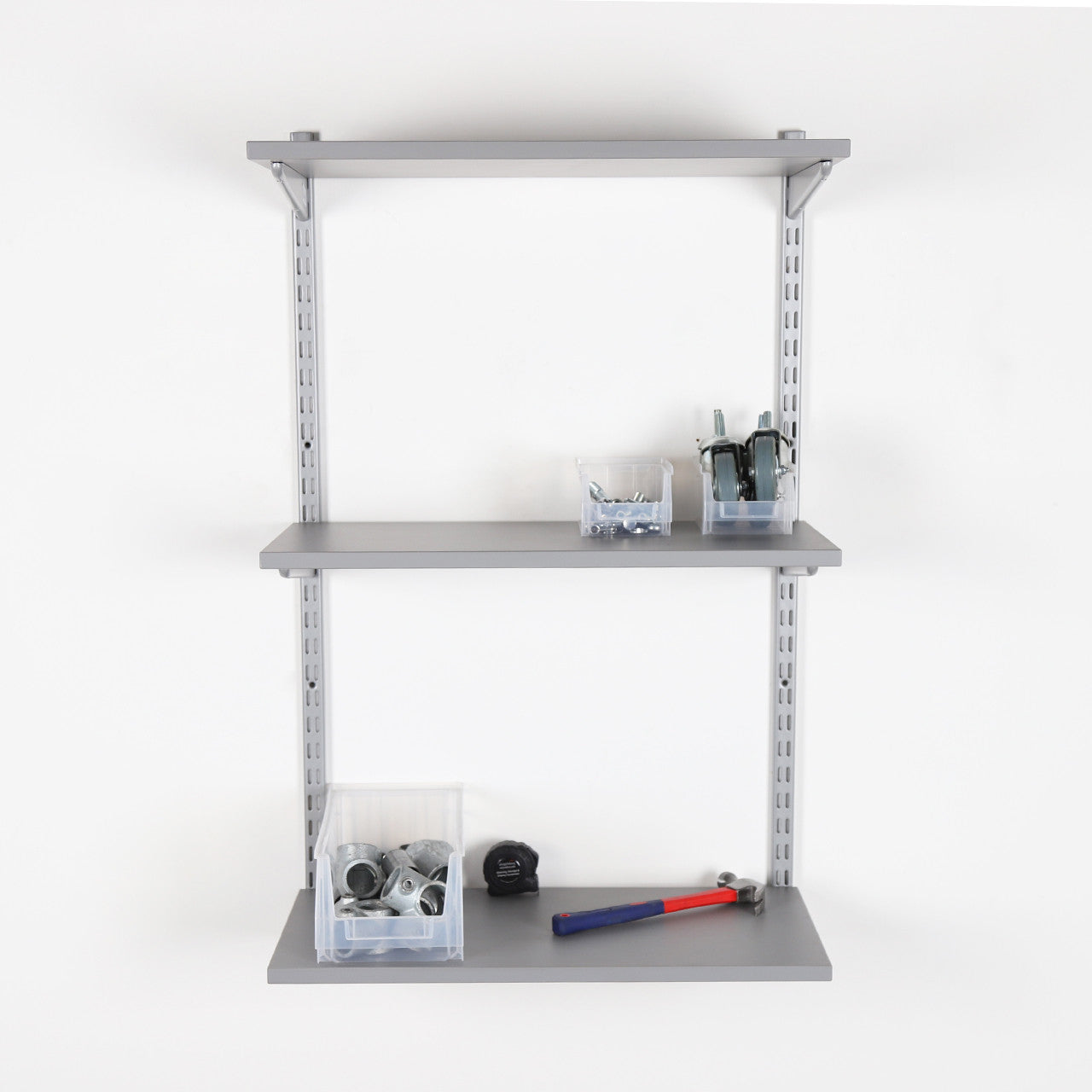 Silver Twin Slot Shelving Kit - H1000 x D300mm - 3 Dark Grey Wooden Shelves