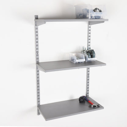 Silver Twin Slot Shelving Kit - H1000 x D300mm - 3 Dark Grey Wooden Shelves