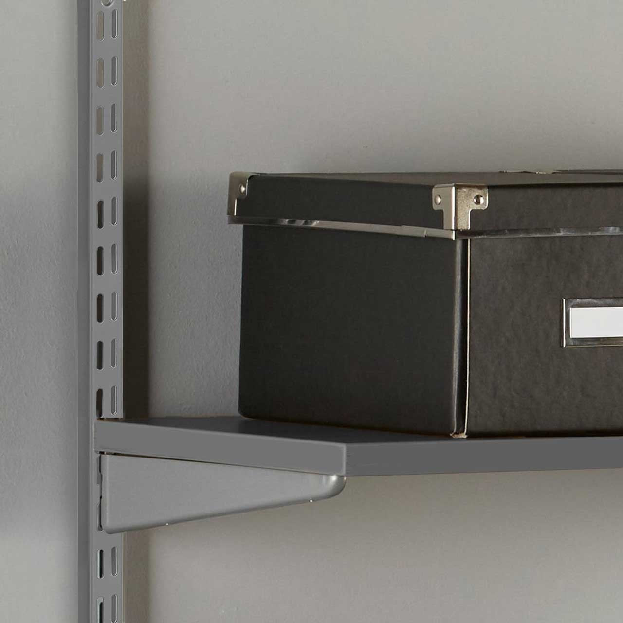 Silver Twin Slot Shelving Kit - H1600mm - 4 Dark Grey Wooden Shelves
