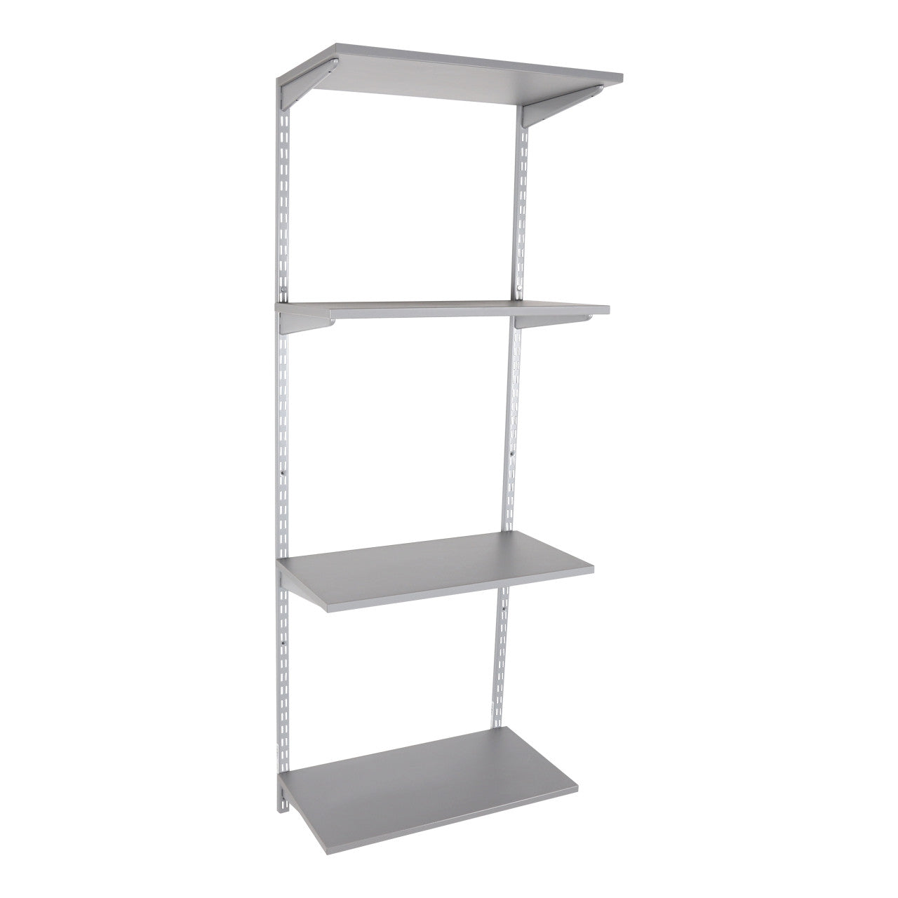 Silver Twin Slot Shelving Kit - H1600mm - 4 Dark Grey Wooden Shelves