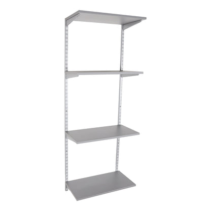 Silver Twin Slot Shelving Kit - H1600mm - 4 Dark Grey Wooden Shelves