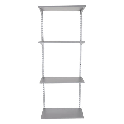 Silver Twin Slot Shelving Kit - H1600mm - 4 Dark Grey Wooden Shelves