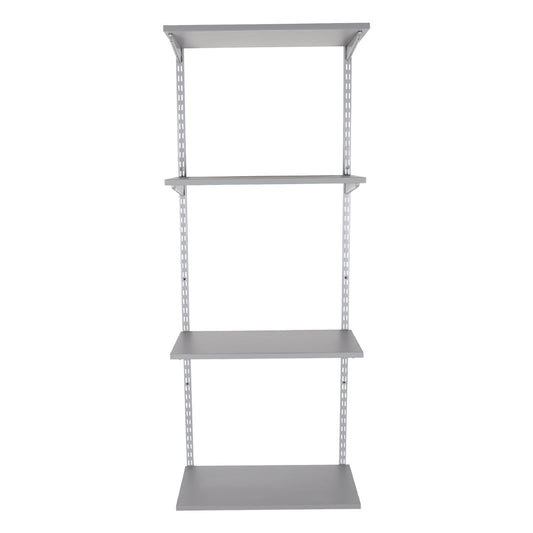 Silver Twin Slot Shelving Kit - H1600mm - 4 Dark Grey Wooden Shelves