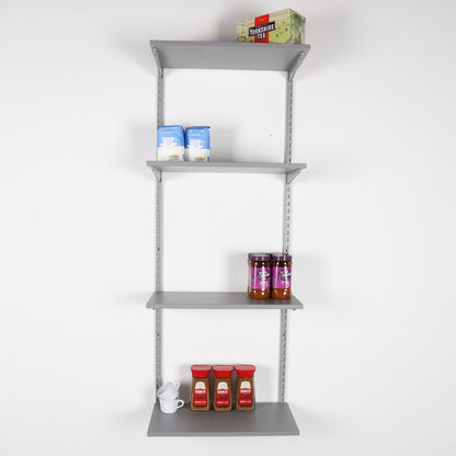 Silver Twin Slot Shelving Kit - H1600mm - 4 Dark Grey Wooden Shelves