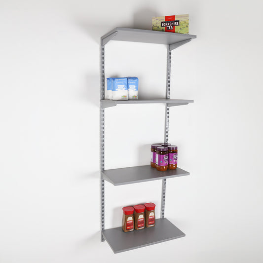 Silver Twin Slot Shelving Kit - H1600mm - 4 Dark Grey Wooden Shelves