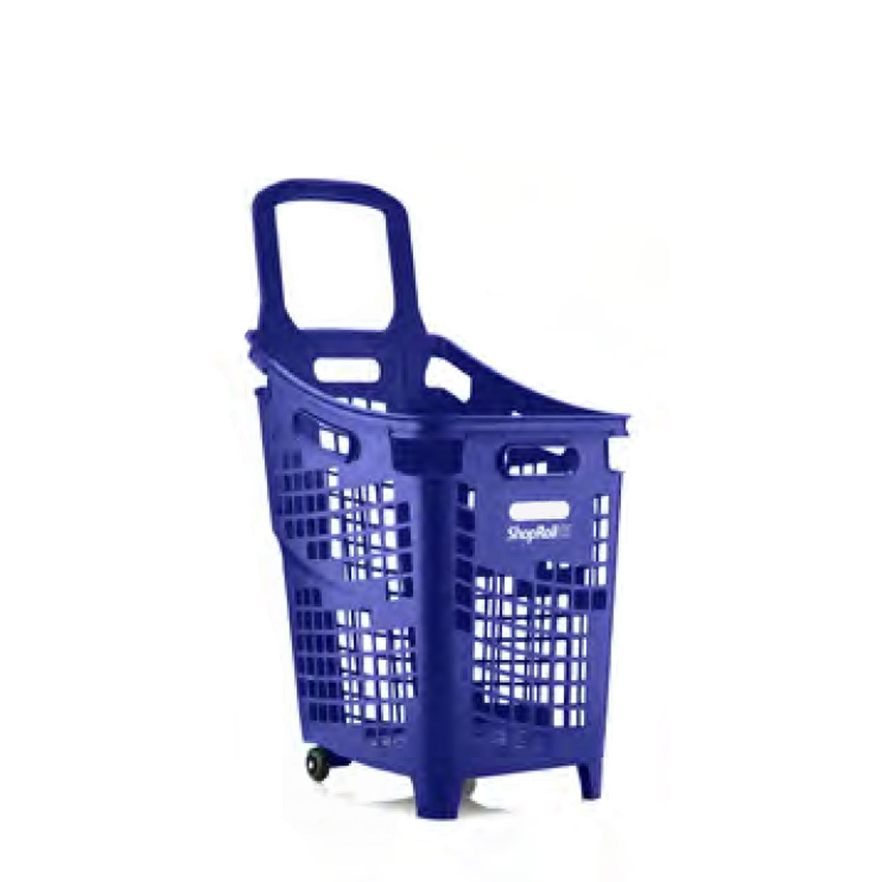 Pack of 6 Large Blue Plastic Shopping Basket With Wheels And Fixed Handle - 65L
