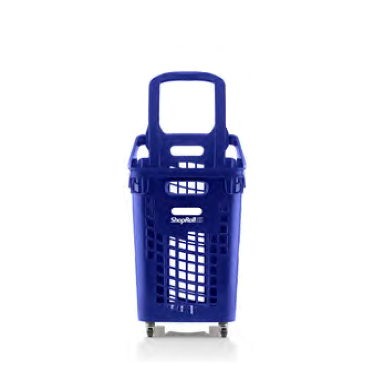 Pack of 6 Large Blue Plastic Shopping Basket With Wheels And Fixed Handle - 65L