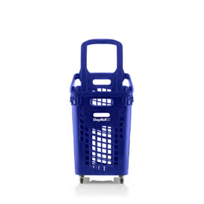 Pack of 6 Large Blue Plastic Shopping Basket With Wheels And Fixed Handle - 65L