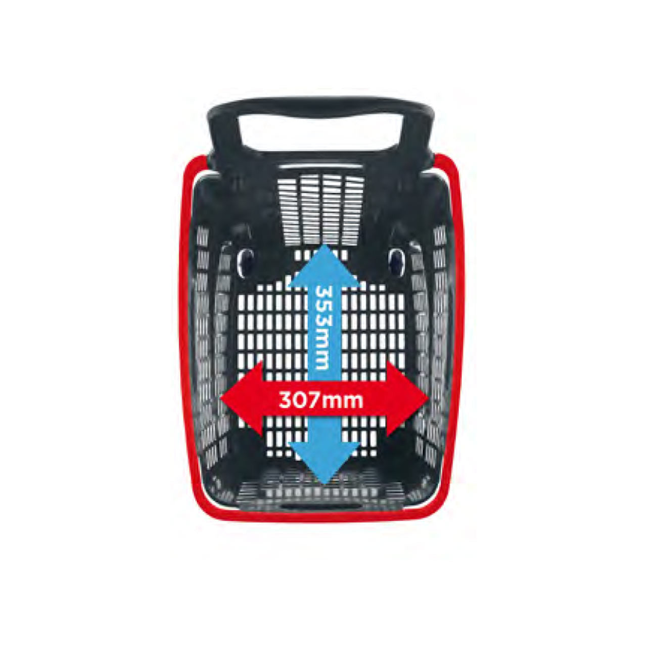 Pack of 6 Large Black/Red Plastic Shopping Basket With Wheels And Fixed Handle - 65L