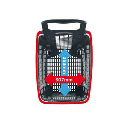 Pack of 6 Large Black/Red Plastic Shopping Basket With Wheels And Fixed Handle - 65L