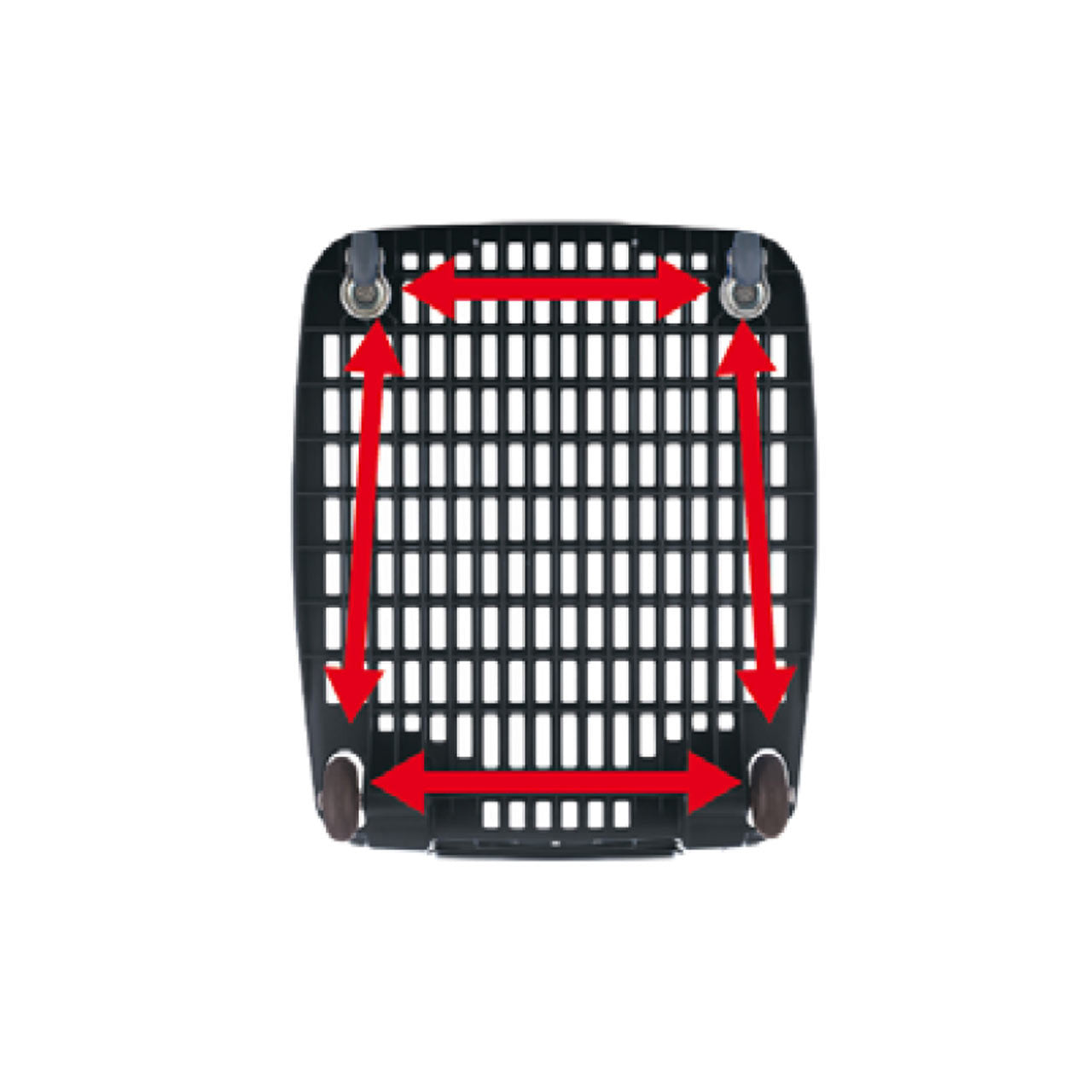 Pack of 6 Large Black/Red Plastic Shopping Basket With Wheels And Fixed Handle - 65L