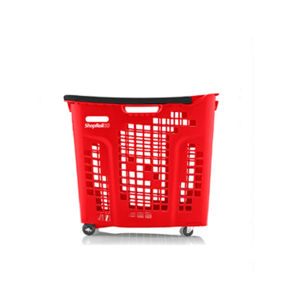 Pack of 9 Extra Large Red Plastic Shopping Basket With Black Handle and Wheels - 80L