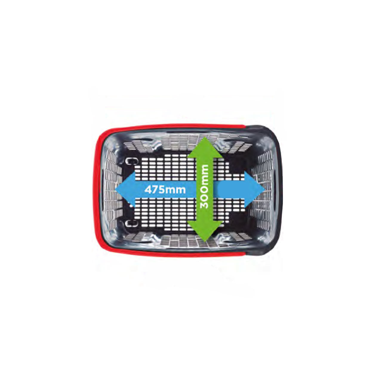 Pack of 9 Extra Large Black Plastic Shopping Basket With Red Handle and Wheels - 80L
