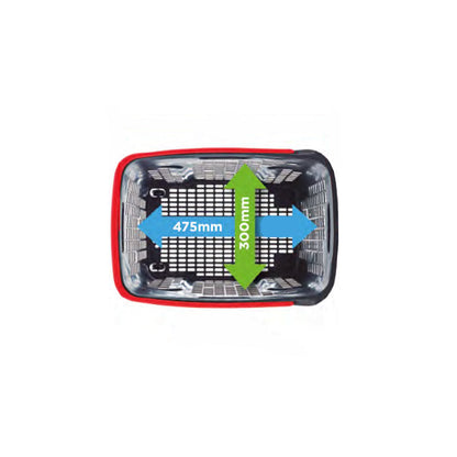 Pack of 9 Extra Large Black Plastic Shopping Basket With Red Handle and Wheels - 80L