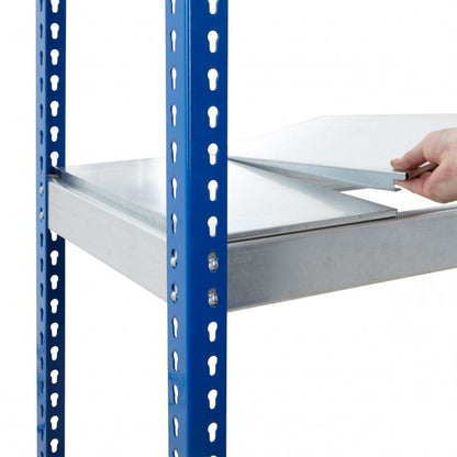 Blue & Galvanised Heavy Duty Warehouse Shelving Unit With Steel Shelves - Up to 400Kg UDL Per Shelf - 1980mm High