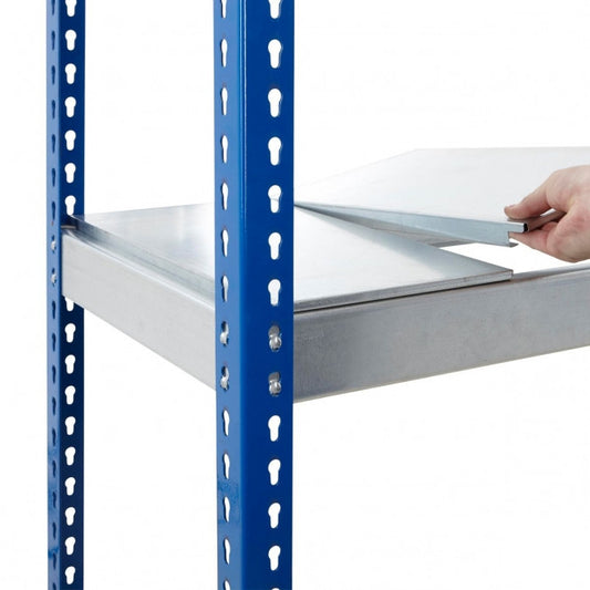 Blue & Galvanised Heavy Duty Warehouse Shelving Unit With Steel Shelves - Up to 400Kg UDL Per Shelf - 1980mm High