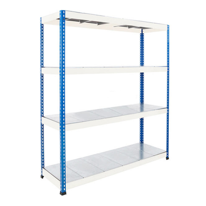 Blue & Grey Heavy Duty Warehouse Shelving With Steel Shelves - Up to 610Kg UDL Per Shelf - 1980mm High, 1830mm Wide