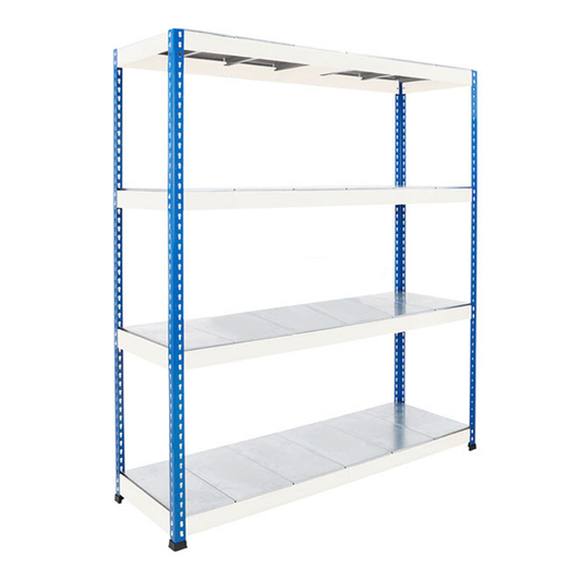 Blue & Grey Heavy Duty Warehouse Shelving With Steel Shelves - Up to 610Kg UDL Per Shelf - 1980mm High, 1830mm Wide
