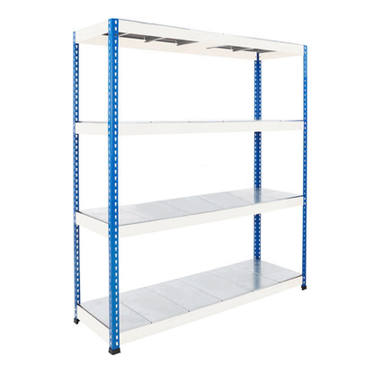 Blue & Grey Heavy Duty Warehouse Shelving With Steel Shelves - Up to 500Kg UDL Per Shelf - 1980mm High, 2440mm Wide