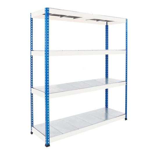 Blue & Grey Heavy Duty Warehouse Shelving With Steel Shelves - Up to 500Kg UDL Per Shelf - 1980mm High, 2440mm Wide