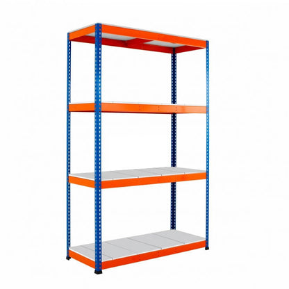 Blue & Orange Heavy Duty Warehouse Shelving With Steel Shelves - Up to 610Kg UDL Per Shelf - 2440mm High, 1830mm Wide