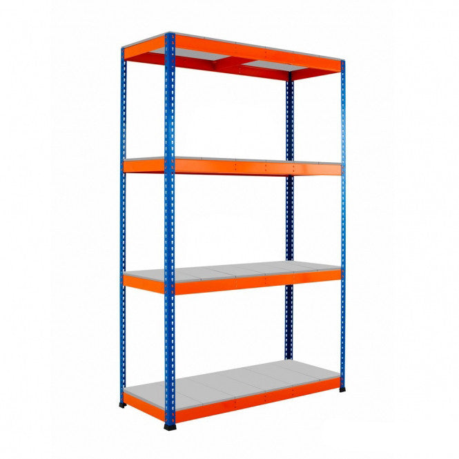Blue & Orange Heavy Duty Warehouse Shelving Unit With Steel Shelves - Up to 580Kg UDL Per Shelf - 2440mm High