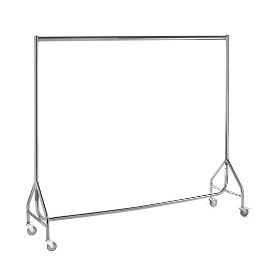 Reinforced 6ft Chrome Heavy-Duty Clothes Rail With 2 Braked and 2 Unbraked Heavy Duty Wheels