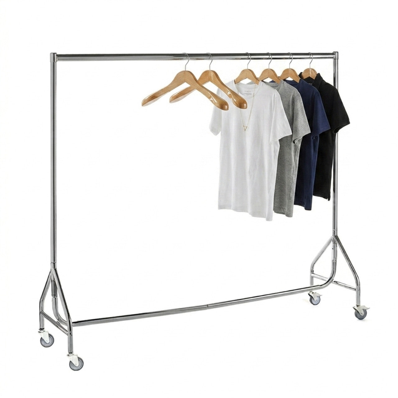 Reinforced 6ft Chrome Heavy-Duty Clothes Rail With 2 Braked and 2 Unbraked Heavy Duty Wheels