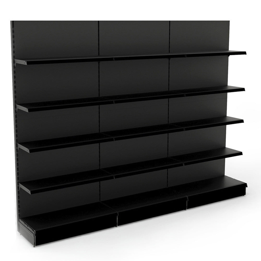 Black Retail Wall Shelving - 3 Bays - 2100mm High With 470mm Base Shelf