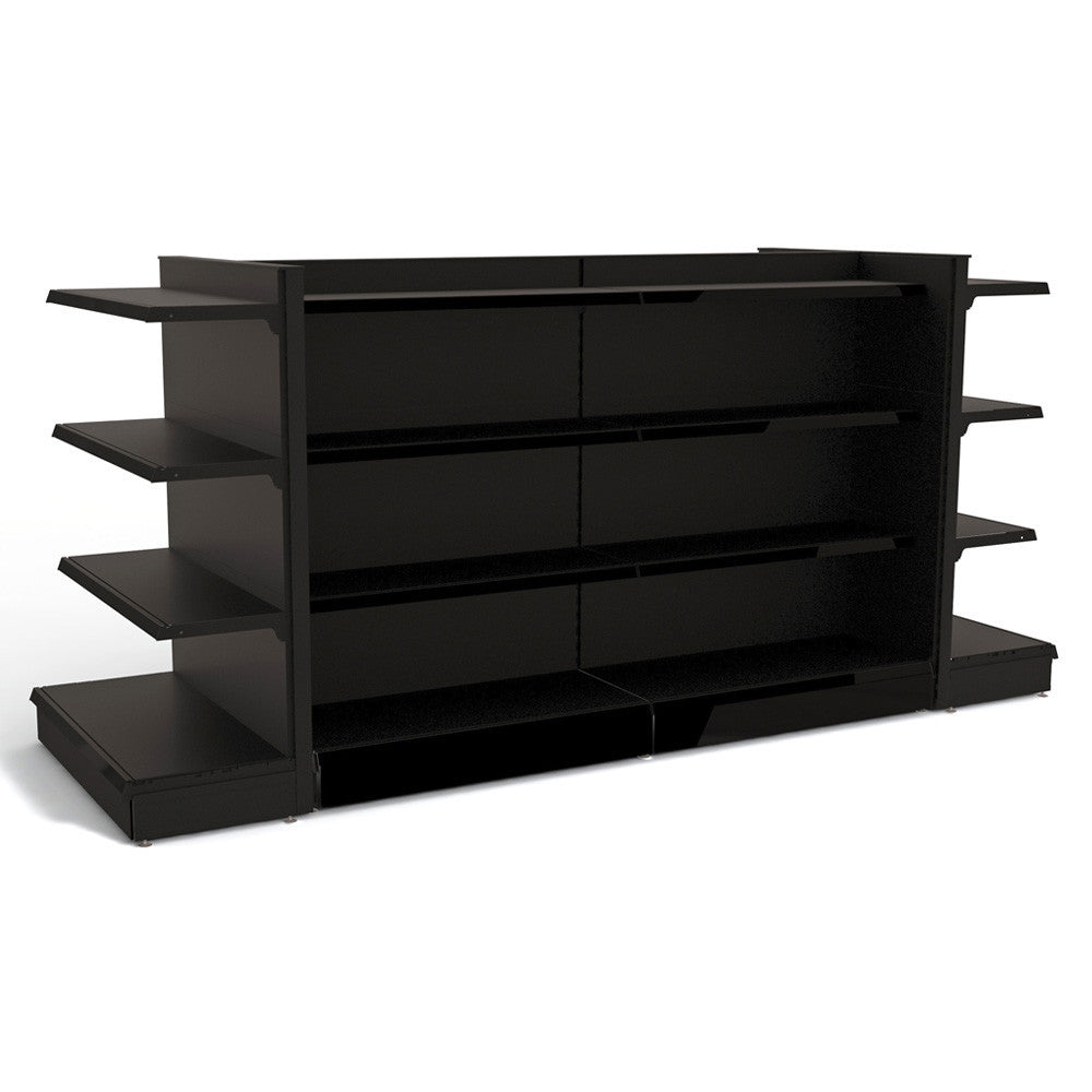 Black Retail Gondola Shelving - Run of 2 x H1400 x W1250mm Bays & 2 x End Bays - 18 Shelves