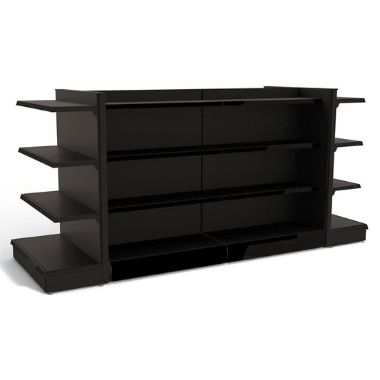 Black Retail Gondola Shelving - Run of 2 x H1400 x W1250mm Bays & 2 x End Bays - 18 Shelves
