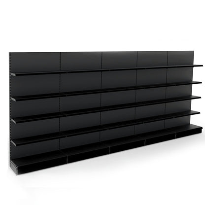 Black Retail Wall Shelving - 5 Bays - 2100mm High With 470mm Base Shelf