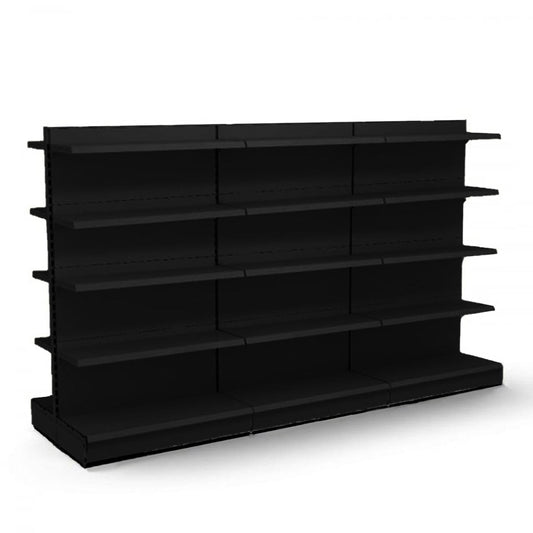 Black Retail Gondola Shelving - 3 x H1800 x W1250mm Bays - 24 Shelves