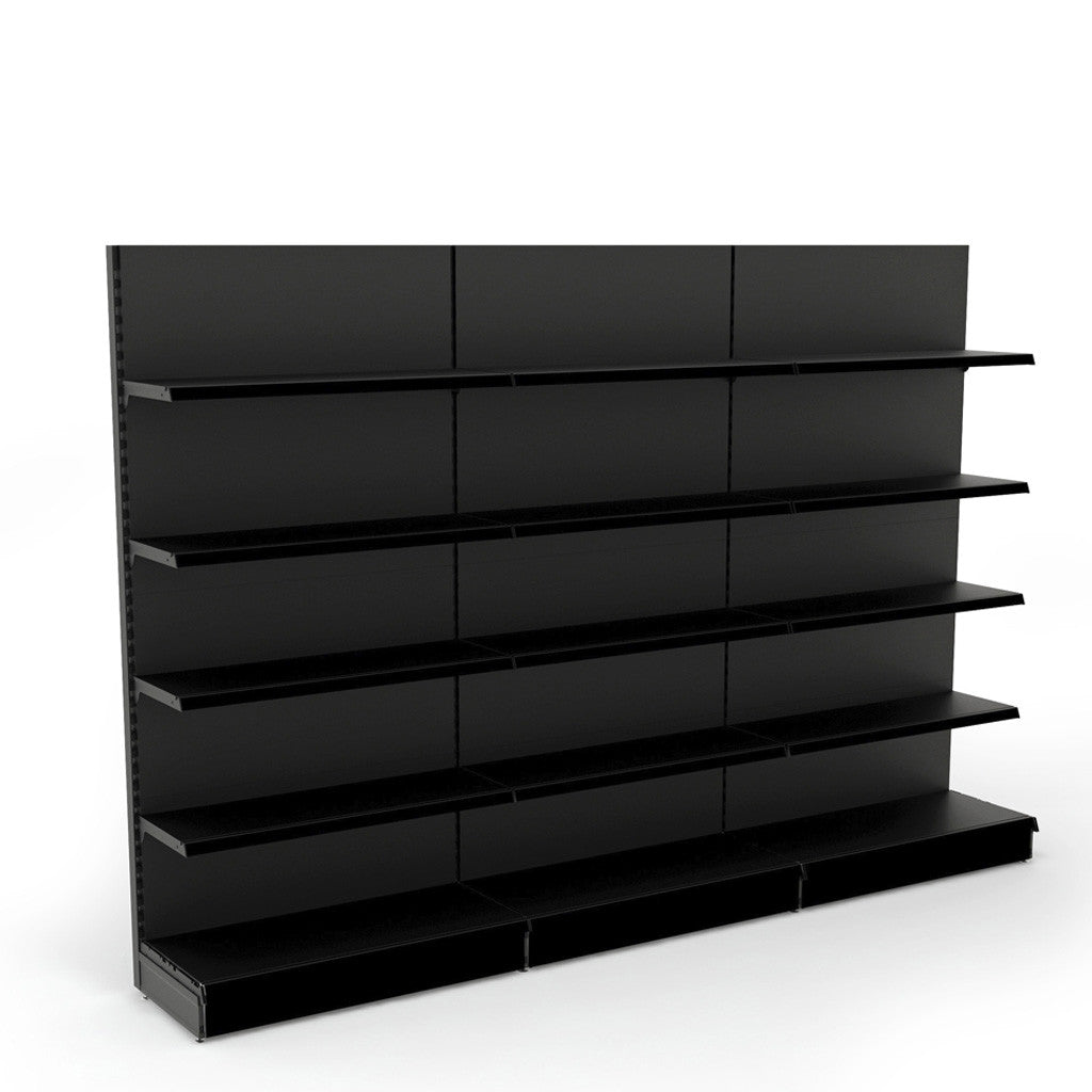 Black Retail Wall Shelving - 3 Bays - 1800mm High With 470mm Base Shelf