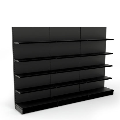 Black Retail Wall Shelving - 3 Bays - 1800mm High With 470mm Base Shelf