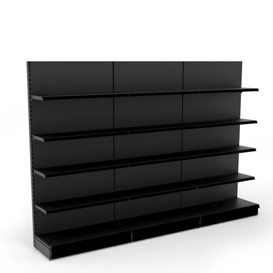 Black Retail Wall Shelving - 3 Bays - 1800mm High With 470mm Base Shelf