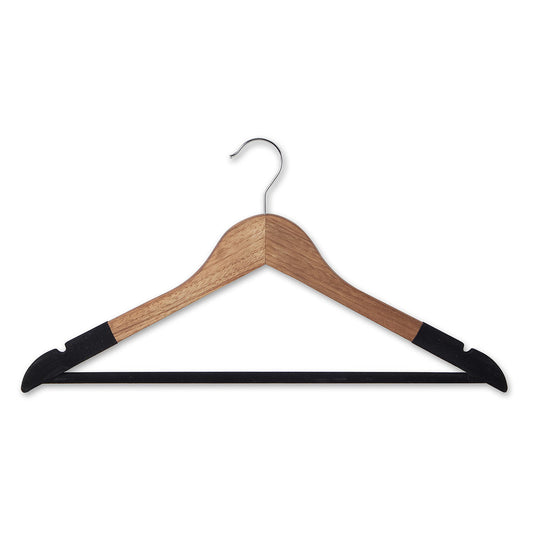Vintage Style Wooden Suit Hangers with Black Velvet Flocking - Trouser Bar and Shoulder Notches
