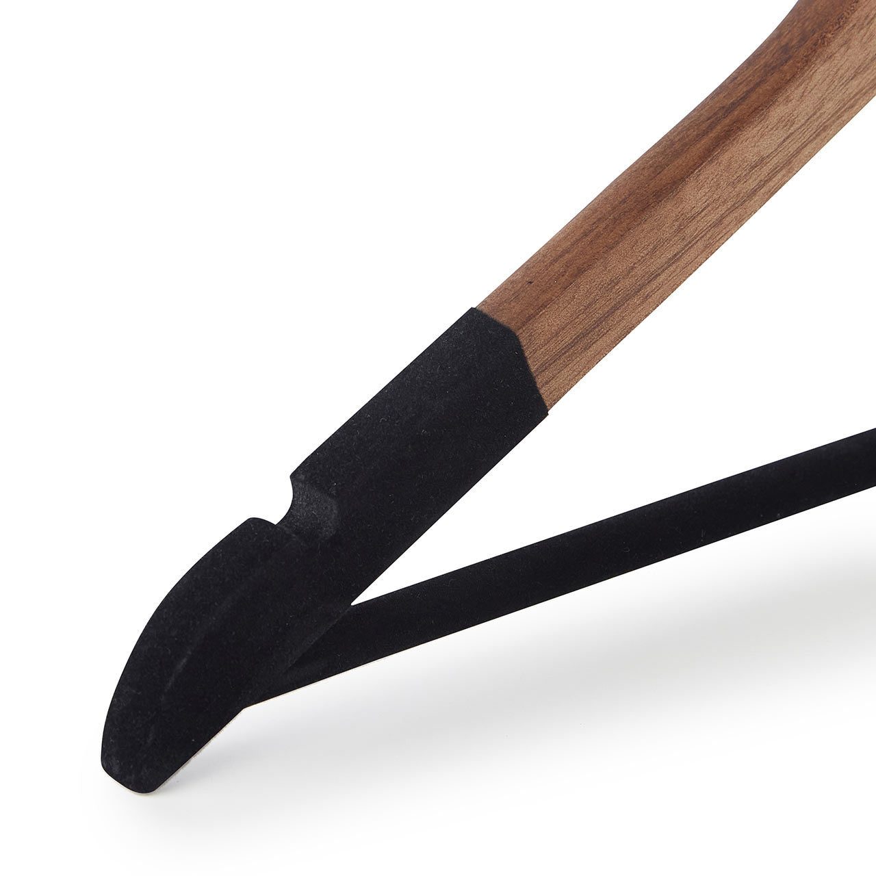 Vintage Style Wooden Suit Hangers with Black Velvet Flocking - Trouser Bar and Shoulder Notches
