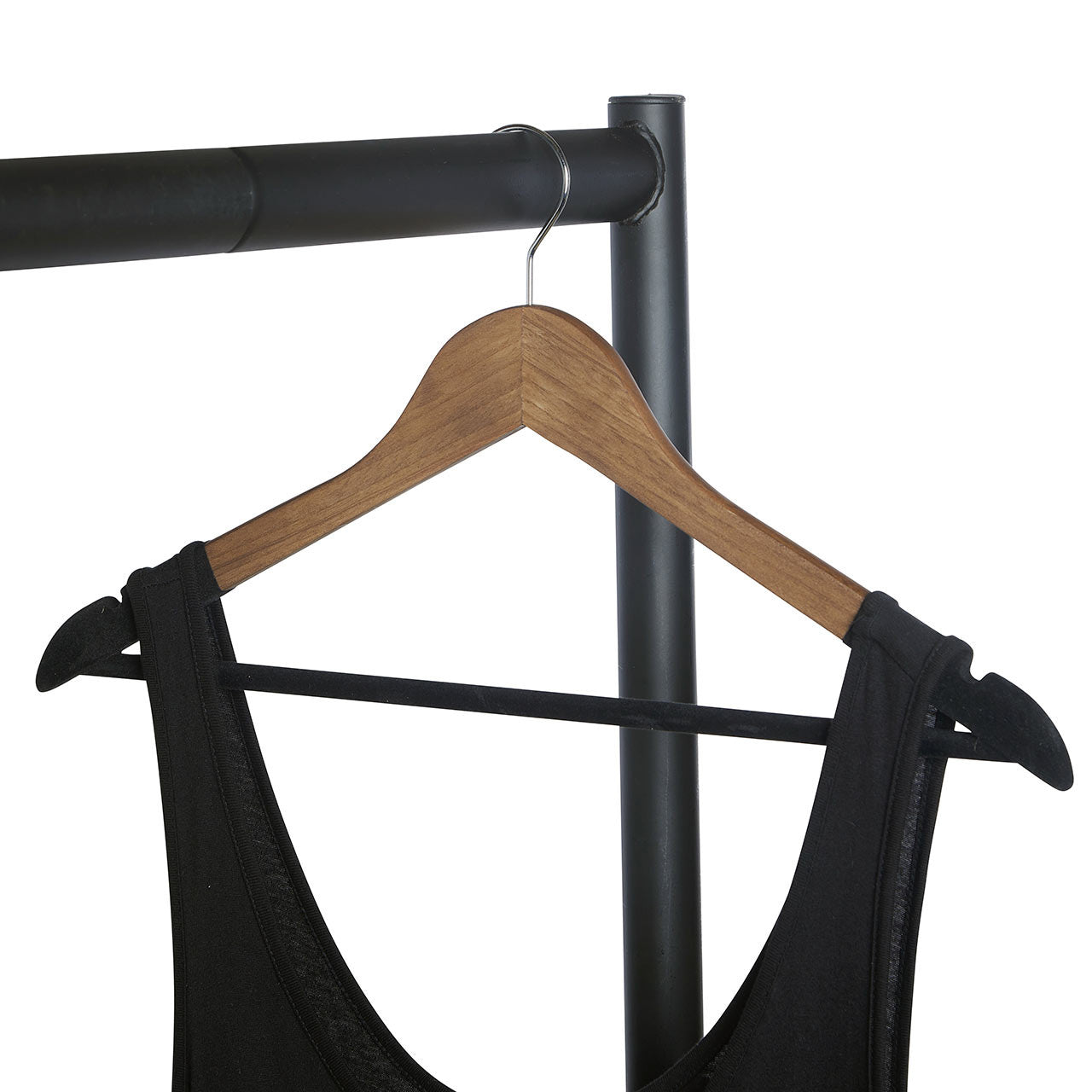 Vintage Style Wooden Suit Hangers with Black Velvet Flocking - Trouser Bar and Shoulder Notches