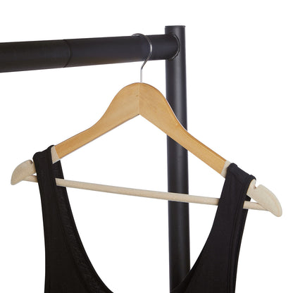Natural Wooden Suit Hangers with Beige Velvet Flocking - Trouser Bar and Shoulder Notches
