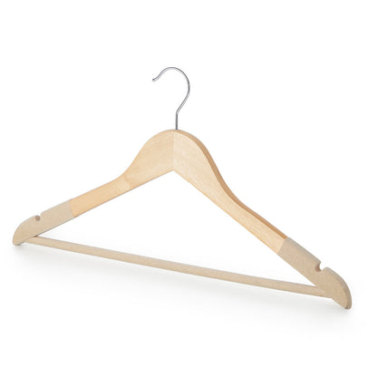 Natural Wooden Suit Hangers with Beige Velvet Flocking - Trouser Bar and Shoulder Notches