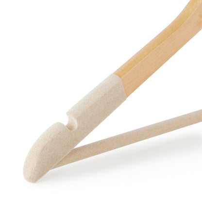 Natural Wooden Suit Hangers with Beige Velvet Flocking - Trouser Bar and Shoulder Notches