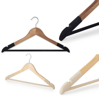 Natural Wooden Suit Hangers with Beige Velvet Flocking - Trouser Bar and Shoulder Notches