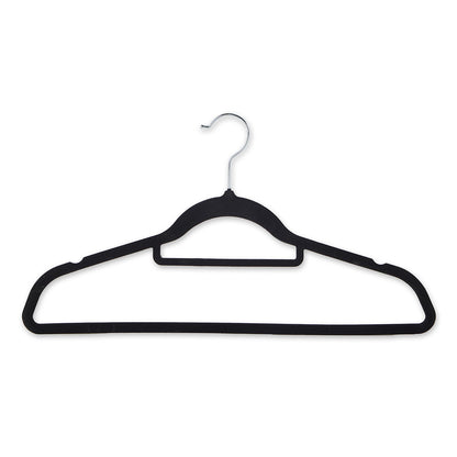 Black Velvet Ultra-Slim Hangers with Accessory Bar - Trouser Bar and Shoulder Notches