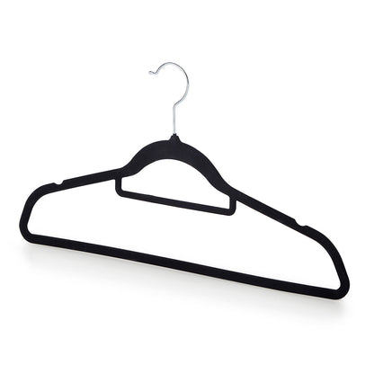 Black Velvet Ultra-Slim Hangers with Accessory Bar - Trouser Bar and Shoulder Notches