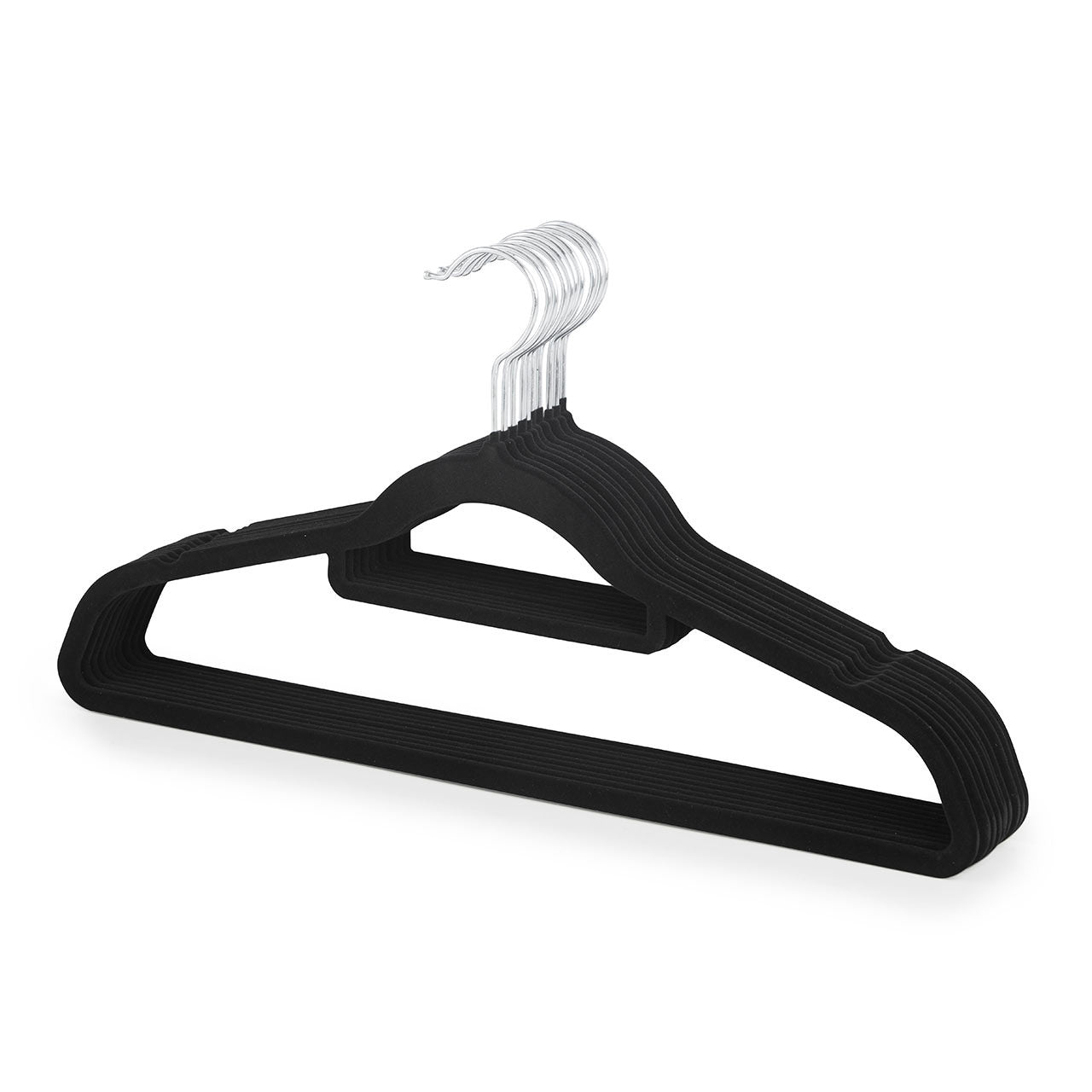 Black Velvet Ultra-Slim Hangers with Accessory Bar - Trouser Bar and Shoulder Notches